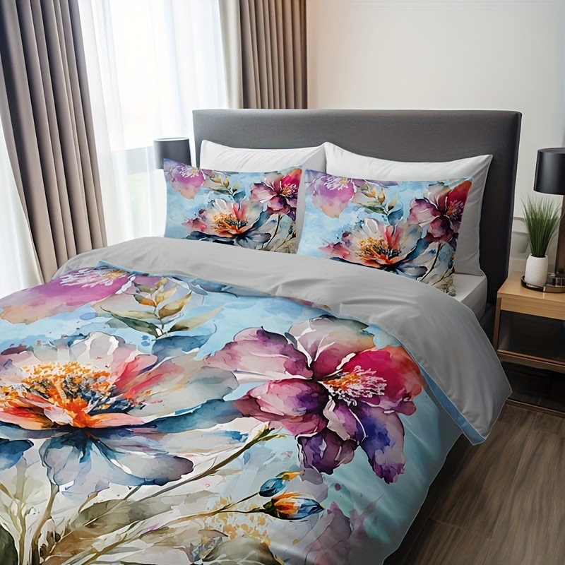 Akvarelės gėlių 3D HD skaitmeninio spausdinimo antklodės užvalkalas, tinkantis minkštai ir patogiai patalynei, išskirtinei skersai sienos.