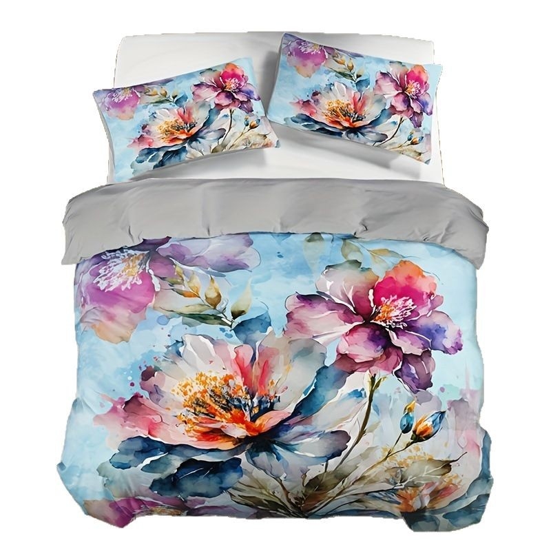 Akvarelės gėlių 3D HD skaitmeninio spausdinimo antklodės užvalkalas, tinkantis minkštai ir patogiai patalynei, išskirtinei skersai sienos.