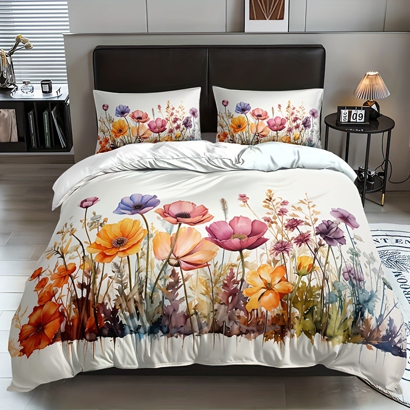 Akvarelės gėlių 3D HD skaitmeninio spausdinimo antklodės užvalkalas, tinkantis minkštai ir patogiai patalynei, išskirtinei skersai sienos.