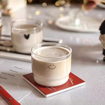 Ins Style Internet Celebrity Γυάλινο Κύπελλο Δημιουργικό Κύπελλο Γάλακτος Χαμογελαστό Πρόσωπο Αγάπης Στοιβαγμένο Κύπελλο Υψηλής Ομορφιάς Αξίας Επιδόρπιο Μικρό Μπολ Κύπελλο Πρωινού