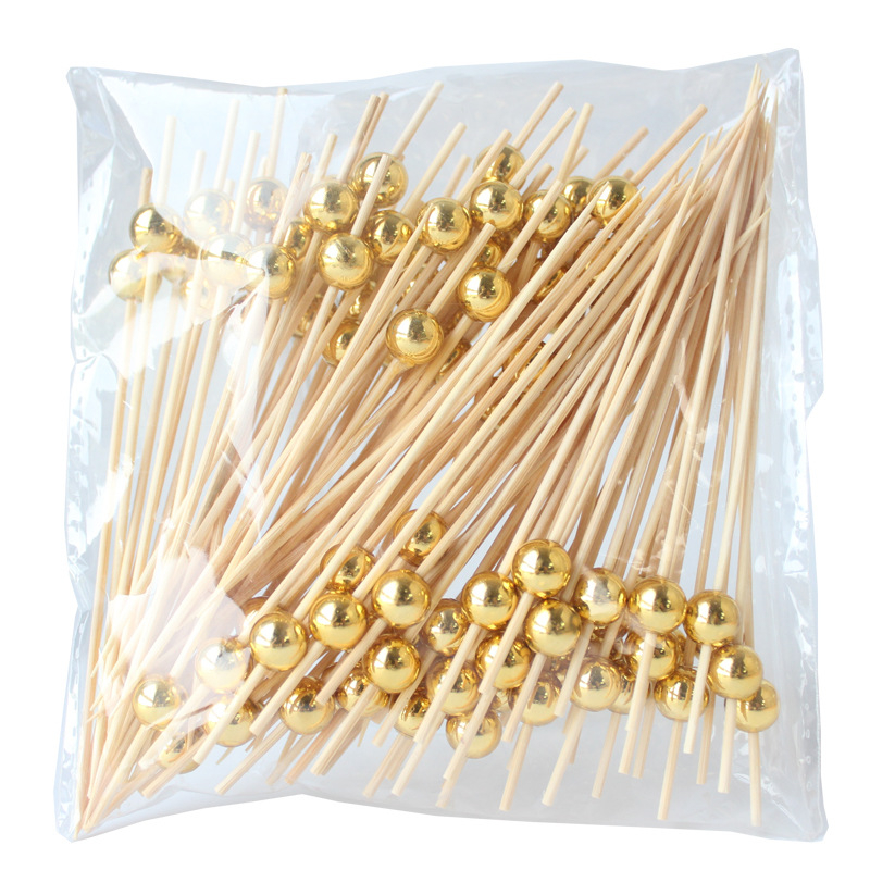 Amazon 100 buc/pachet mărgele aurii electrolizate bețișoare de fructe furculiță de fructe din bambus bețișor decorativ de unică folosință din bambus bețișor creativ cu șnur