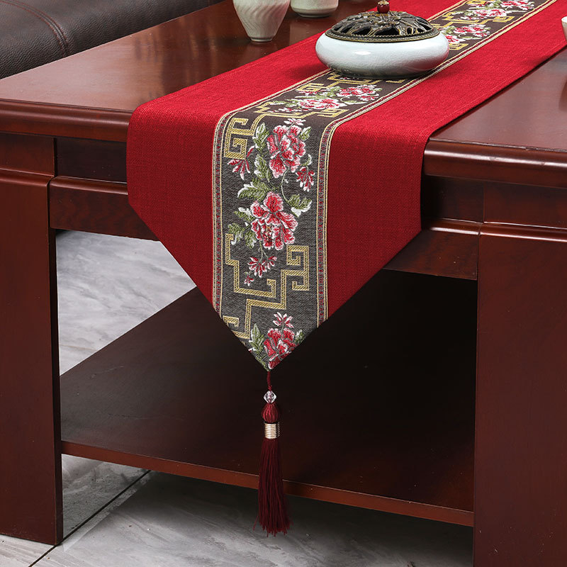 Naujas kiniškas stalo takelis vestuvių ceremonijai, šventinis raudonas ilgas kavos staliukas, staltiesės dekoravimas, vestuvių ceremonija, televizoriaus spintelės užvalkalas, valgomojo staltiesė
