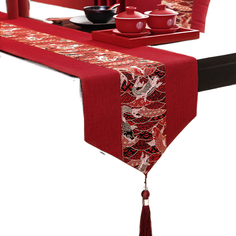 Naujas kiniškas stalo takelis vestuvių ceremonijai, šventinis raudonas ilgas kavos staliukas, staltiesės dekoravimas, vestuvių ceremonija, televizoriaus spintelės užvalkalas, valgomojo staltiesė