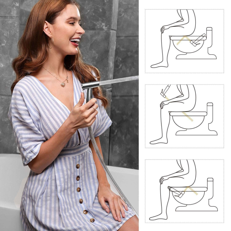 Pištolj za prskanje slavine za kupaonicu, odgovara mlaznici za bide - s preusmjerivačem slavine, crijevom od 1,5 m i kukom