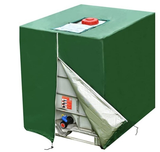 Pārrobežu karsts 210D ūdensnecaurlaidīgs, putekļus necaurlaidīgs siltumizolācijas rūpnīcas kausa pārsegs IBC tonnu kausa pārsegs 1000L āra ūdens tvertnes pārsegs