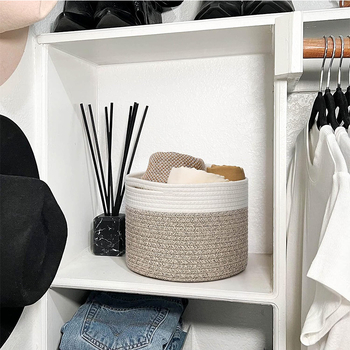 Ζεστή πώληση Amazon Χειροποίητο καλάθι αποθήκευσης από βαμβακερό σχοινί Υφαντό καλάθι αποθήκευσης από βαμβακερό σχοινί Καλάθι αποθήκευσης παιχνιδιών