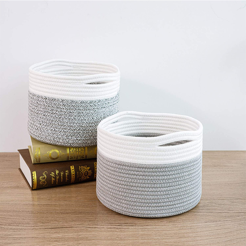 Coș de depozitare din frânghie de bumbac țesut manual, vânzare fierbinte Amazon, coș de depozitare țesut din frânghie de bumbac, coș de depozitare pentru jucării