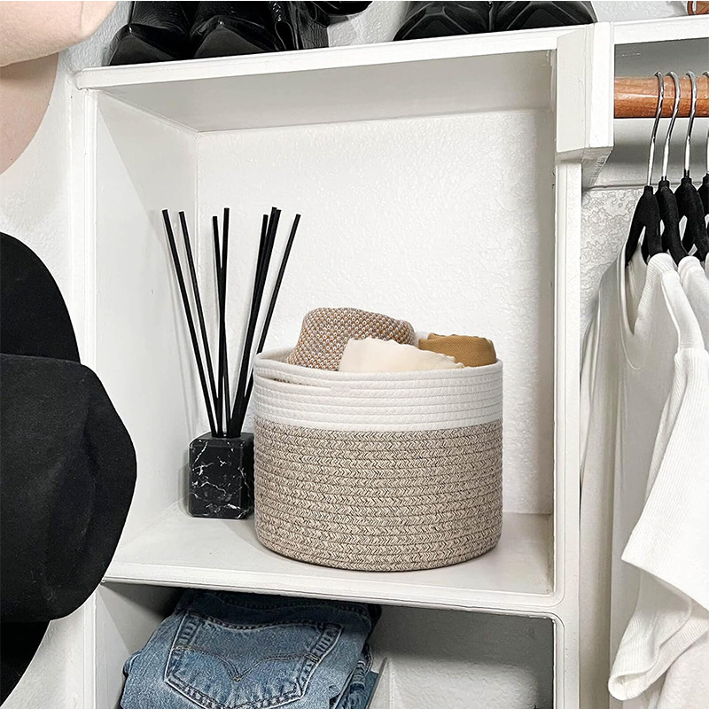 Coș de depozitare din frânghie de bumbac țesut manual, vânzare fierbinte Amazon, coș de depozitare țesut din frânghie de bumbac, coș de depozitare pentru jucării