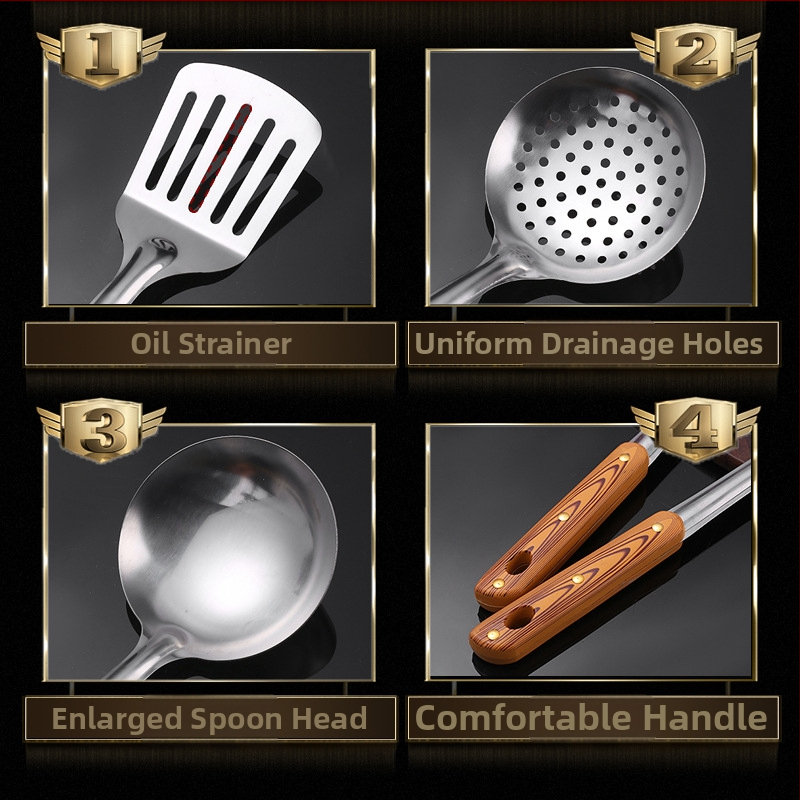 Шпатула от неръждаема стомана, гевгир, лопатка за пържене, отцеждане на супа, пълен комплект домакински кухненски прибори, комплект кухненски прибори за готвене, лъжица, комплект от пет части