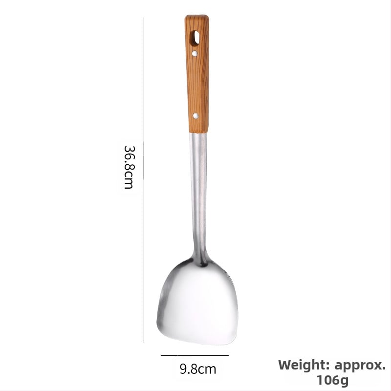 Nerūdijančio plieno mentelė, kiaurasamtis, kepimo kastuvėlis, sriubos nutekėjimo sistema, pilnas buitinių virtuvės reikmenų rinkinys, maisto gaminimo reikmenų rinkinys, šaukštas, penkių dalių rinkinys