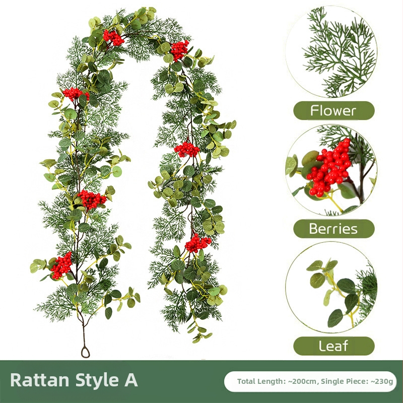 Διασυνοριακή τεχνητή προσομοίωση μπαστούνι πεύκο κυπαρίσσι κόκκινα φρούτα διακόσμηση πράσινο φυτό αμπέλου διακόσμηση σπιτιού διακόσμηση διακοπών προσομοίωση μπαστούνι