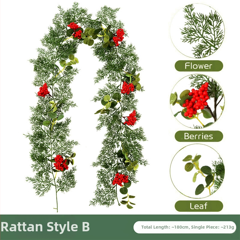 Διασυνοριακή τεχνητή προσομοίωση μπαστούνι πεύκο κυπαρίσσι κόκκινα φρούτα διακόσμηση πράσινο φυτό αμπέλου διακόσμηση σπιτιού διακόσμηση διακοπών προσομοίωση μπαστούνι