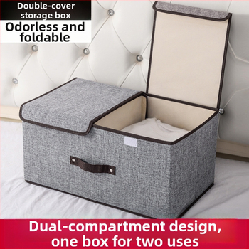Dvigubo dangčio medvilninių ir lininių drabužių laikymo dėžė, buitinė spinta, audinių sulankstoma tonavimo dėžutė su dangčiu, atspari dulkėms, vidinė drabužių laikymo dėžė