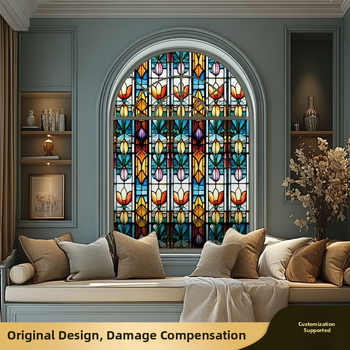 Piiriülene lilleline värviline elektrostaatiline klaasist kleebis PVC liimivaba vikerkaarerohelise taime aknakleebis elutoa magamistoa kaunistuseks