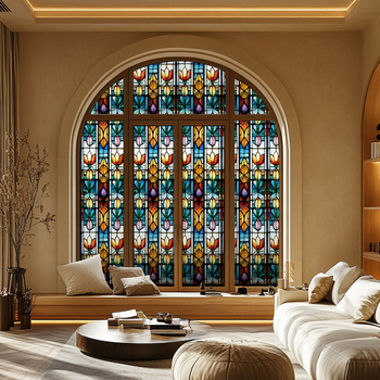 Piiriülene lilleline värviline elektrostaatiline klaasist kleebis PVC liimivaba vikerkaarerohelise taime aknakleebis elutoa magamistoa kaunistuseks