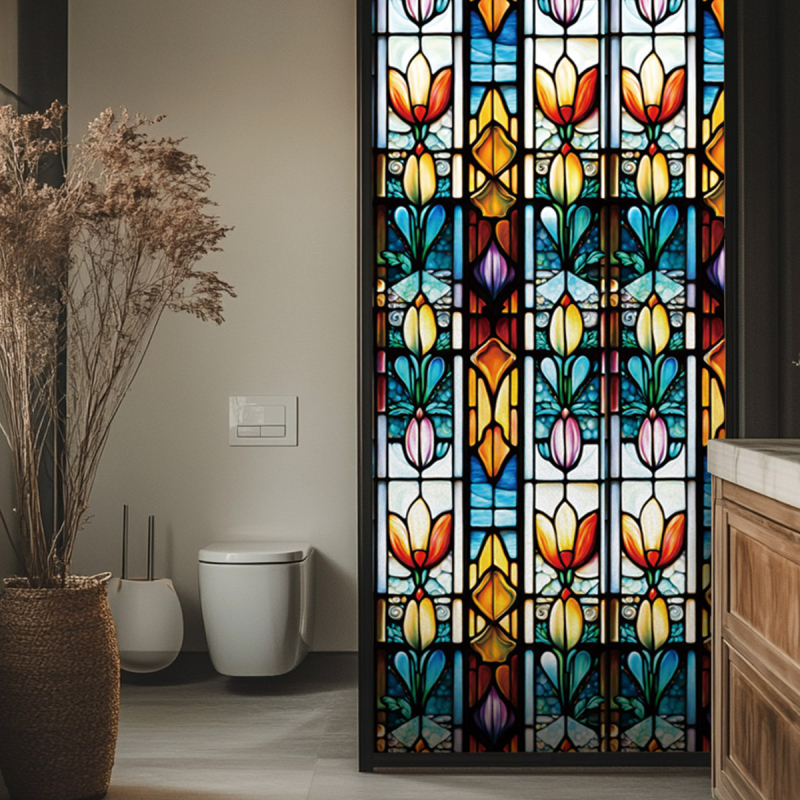 Piiriülene lilleline värviline elektrostaatiline klaasist kleebis PVC liimivaba vikerkaarerohelise taime aknakleebis elutoa magamistoa kaunistuseks