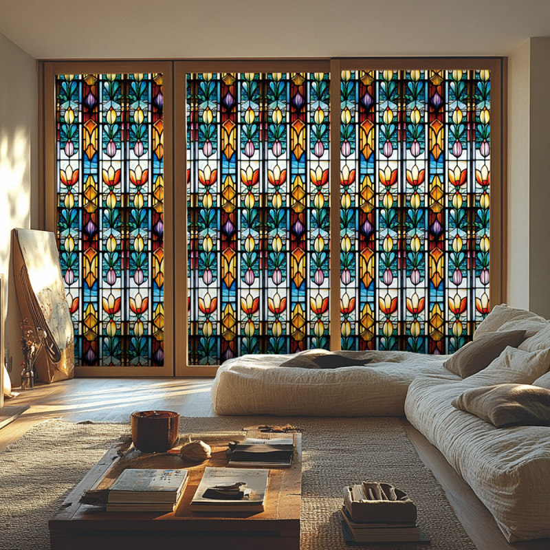 Piiriülene lilleline värviline elektrostaatiline klaasist kleebis PVC liimivaba vikerkaarerohelise taime aknakleebis elutoa magamistoa kaunistuseks