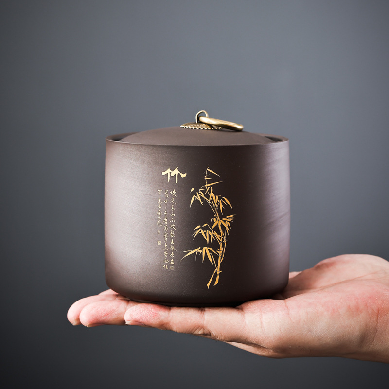 Purpurinio molio arbatinukas, mažas keraminis sandarus indelis, 50 g juodosios arbatos, pu'er arbatos pažadinimo indelis, nešiojamas mažas indelis