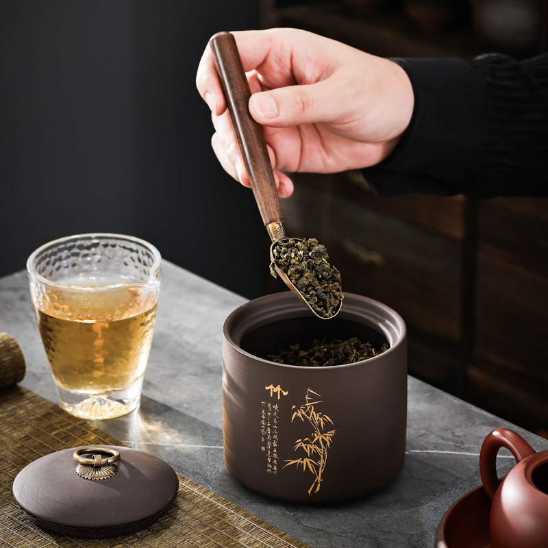 Purpurinio molio arbatinukas, mažas keraminis sandarus indelis, 50 g juodosios arbatos, pu'er arbatos pažadinimo indelis, nešiojamas mažas indelis