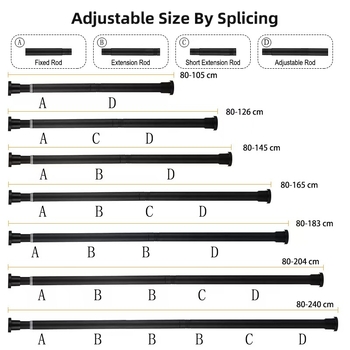 25 mm nerūdijančio plieno dušo užuolaida be perforacijos, daugiafunkcis teleskopinis strypas, vonios kambario užuolaidų strypas, dušo užuolaidos, durų užuolaidų atraminis strypas