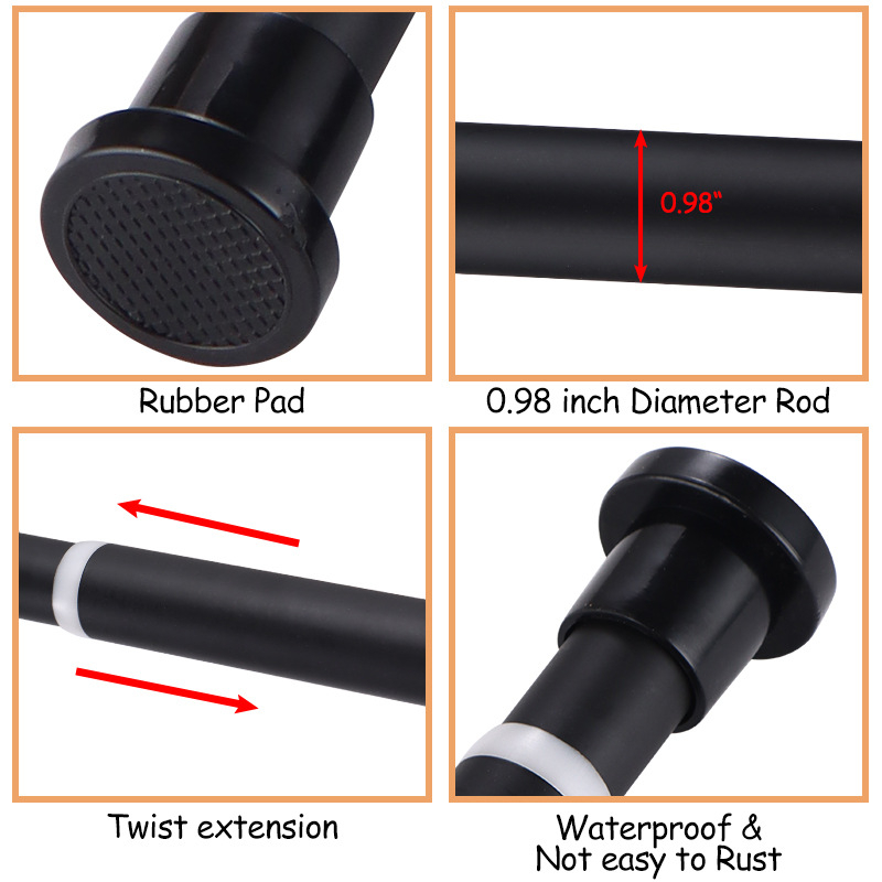 25 mm nerūdijančio plieno dušo užuolaida be perforacijos, daugiafunkcis teleskopinis strypas, vonios kambario užuolaidų strypas, dušo užuolaidos, durų užuolaidų atraminis strypas