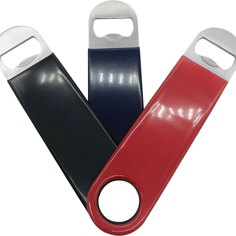 Deschizător de sticle plat portabil din oțel inoxidabil, gadget de bucătărie, înmuiat în deschizător de sticle de bere din PVC