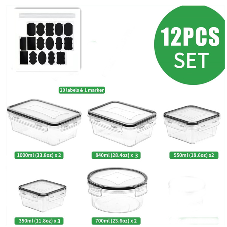 Frissentartó doboz, lezárt durva gabonafélék, aszalt gyümölcs tároló konyhai tárolóedény, hűtött, lezárt, élelmiszeripari minőségű tároló uzsonnásdoboz, 12 szett