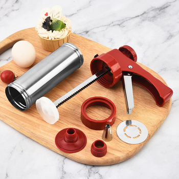 Slapukų sausainių pistoletas, išspausti sausainių aparatą, kremo dekoravimo pistoletas, dekoravimo antgalis, ištirpusių pupelių kepimo įrankis, namų apyvokos rinkinys, forma