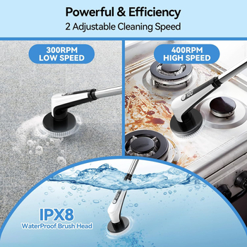 Ηλεκτρική βούρτσα καθαρισμού μπάνιου με μεγάλη λαβή, ψηφιακή οθόνη, πολυλειτουργικό εργαλείο καθαρισμού, βούρτσα καθαρισμού δεξαμενής πισίνας IPX8