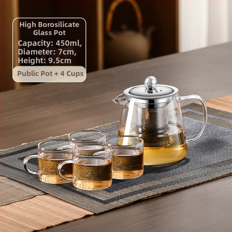 Aukštai temperatūrai atsparus stiklinis arbatinukas su filtru arbatinuku arbatos ir vandens atskyrimo puodeliu arbatos rinkiniu, tinkančiu orkaitei verdančiu arbatinuku su elektrine keramikos virykle