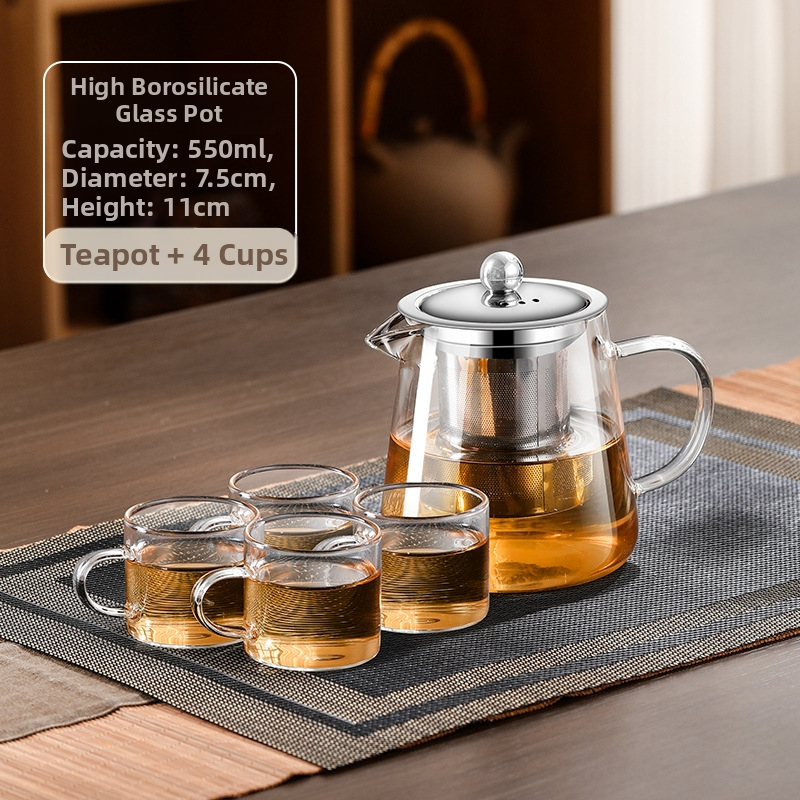 Aukštai temperatūrai atsparus stiklinis arbatinukas su filtru arbatinuku arbatos ir vandens atskyrimo puodeliu arbatos rinkiniu, tinkančiu orkaitei verdančiu arbatinuku su elektrine keramikos virykle