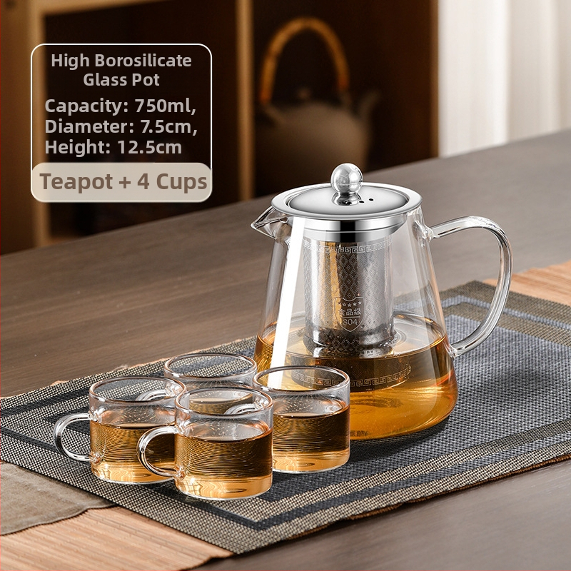 Aukštai temperatūrai atsparus stiklinis arbatinukas su filtru arbatinuku arbatos ir vandens atskyrimo puodeliu arbatos rinkiniu, tinkančiu orkaitei verdančiu arbatinuku su elektrine keramikos virykle