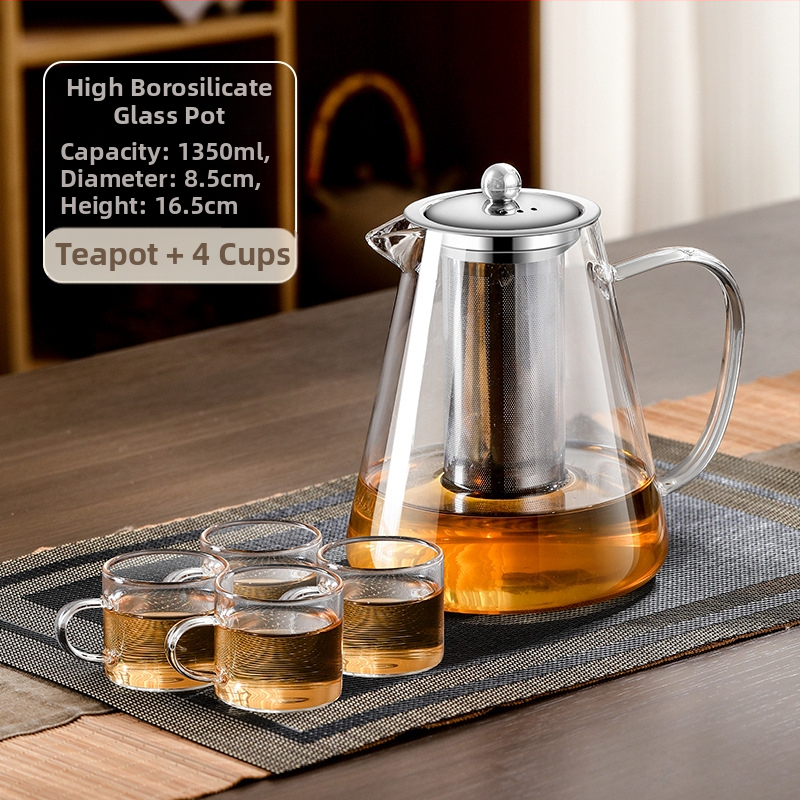 Aukštai temperatūrai atsparus stiklinis arbatinukas su filtru arbatinuku arbatos ir vandens atskyrimo puodeliu arbatos rinkiniu, tinkančiu orkaitei verdančiu arbatinuku su elektrine keramikos virykle