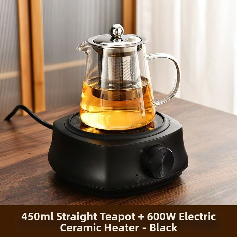 Aukštai temperatūrai atsparus stiklinis arbatinukas su filtru arbatinuku arbatos ir vandens atskyrimo puodeliu arbatos rinkiniu, tinkančiu orkaitei verdančiu arbatinuku su elektrine keramikos virykle