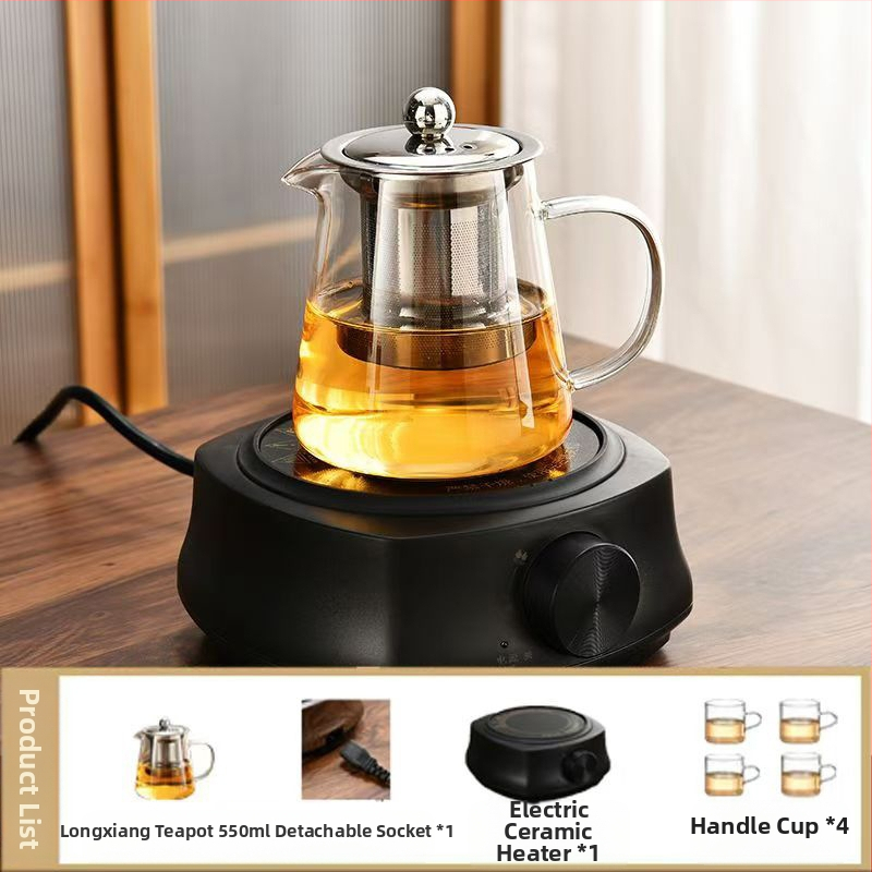 Aukštai temperatūrai atsparus stiklinis arbatinukas su filtru arbatinuku arbatos ir vandens atskyrimo puodeliu arbatos rinkiniu, tinkančiu orkaitei verdančiu arbatinuku su elektrine keramikos virykle