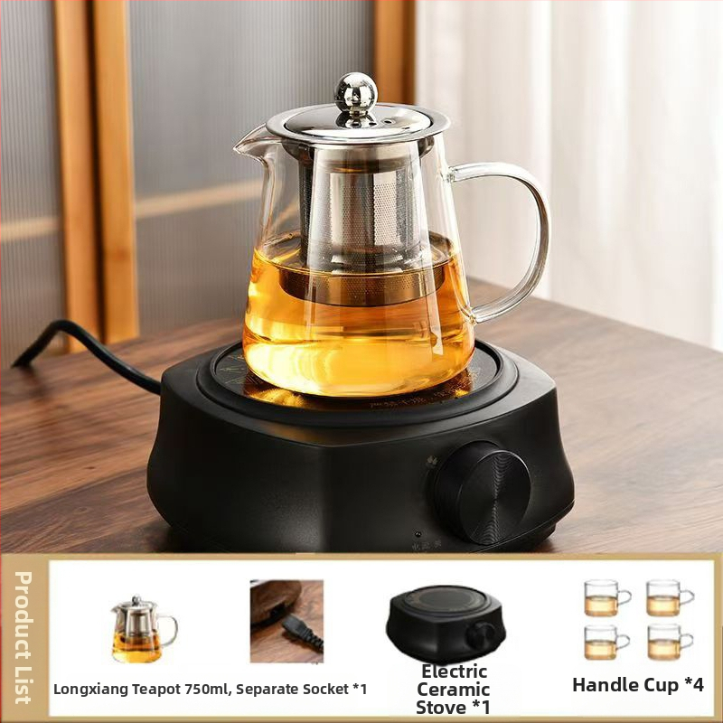 Aukštai temperatūrai atsparus stiklinis arbatinukas su filtru arbatinuku arbatos ir vandens atskyrimo puodeliu arbatos rinkiniu, tinkančiu orkaitei verdančiu arbatinuku su elektrine keramikos virykle