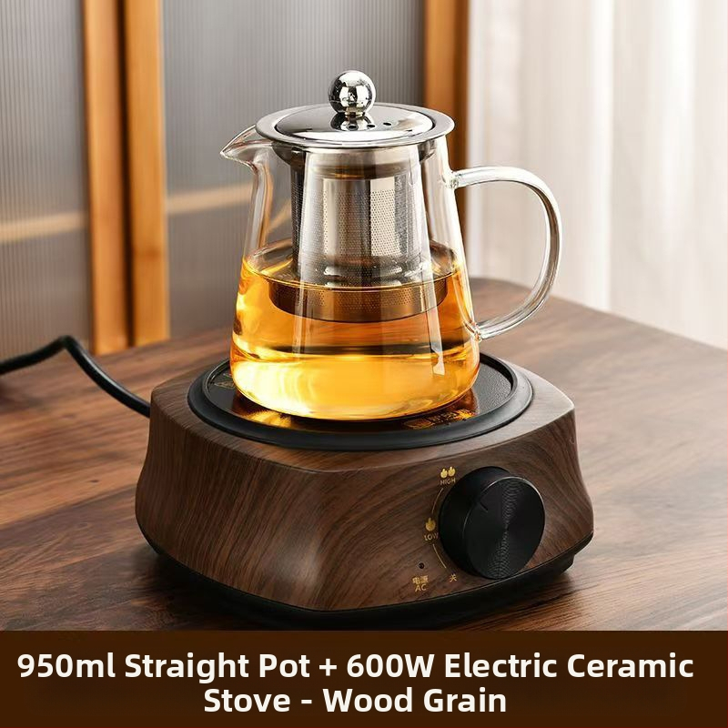 Aukštai temperatūrai atsparus stiklinis arbatinukas su filtru arbatinuku arbatos ir vandens atskyrimo puodeliu arbatos rinkiniu, tinkančiu orkaitei verdančiu arbatinuku su elektrine keramikos virykle