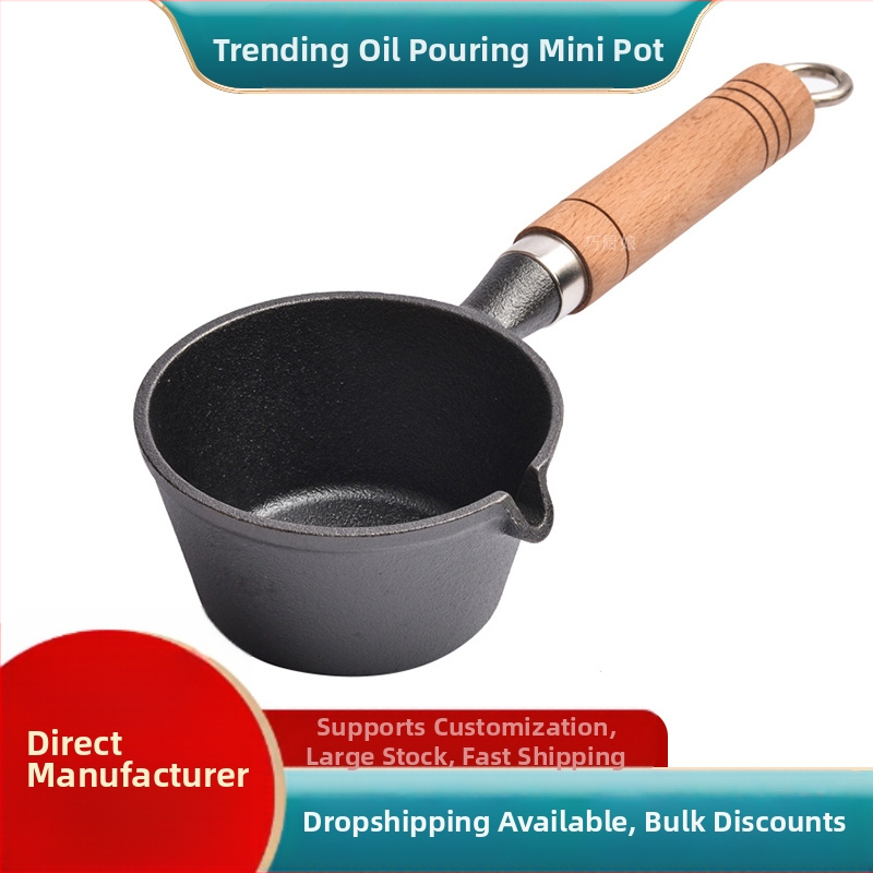 Internetikuulsuste kuum õli väike pann puidust käepidemega õli pritsimise artefakt malmist mini väike rauast pann majapidamises praemuna pann väike pann kuuma õli jaoks