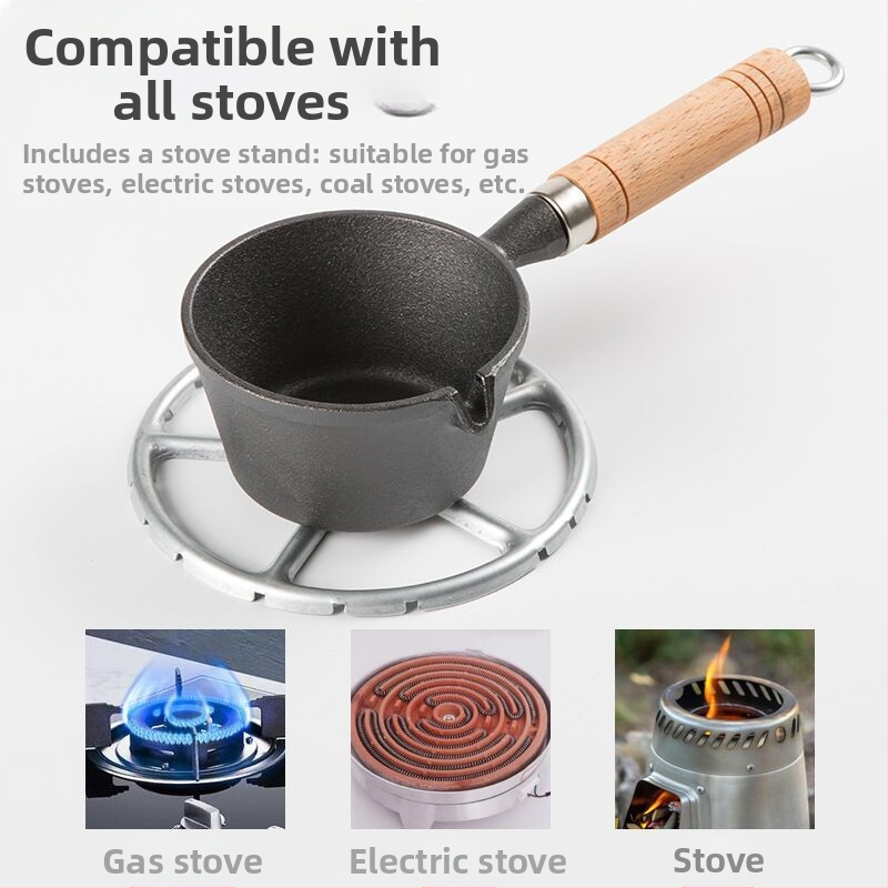 Интернет знаменитост Малък тиган с горещо олио от дървена дръжка Артефакт с пръскащо олио Чугунен мини малък железен тиган Домашен тиган за пържени яйца Малък тиган за горещо олио