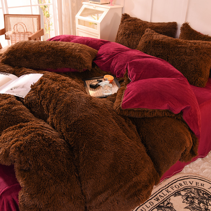 Zimski set posteljine od nerčevog baršuna, zadebljana navlaka za poplun, koraljni baršun, kristalni baršun, plahta u stilu princeze i čarapa s mehanizmom