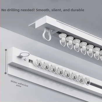 Lipnus perforuotas neperforuotas balkono lango užuolaidų bėgelis, šoninis, viršuje montuojamas, tylus, praplatintas kreipiantysis, kablio tipo priedinis strypas