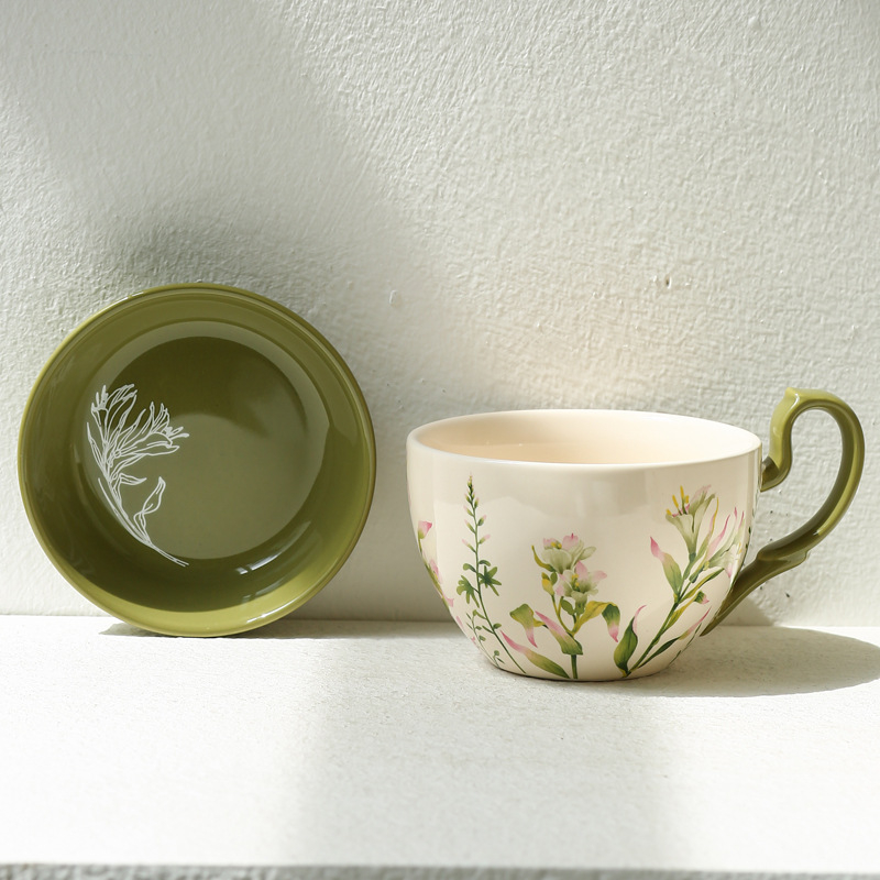 Lily Wind Bell Креативна практична керамична чаша с голям капацитет и капак, многофункционална чаша за закуска, чаша за мляко и купа за кисело мляко