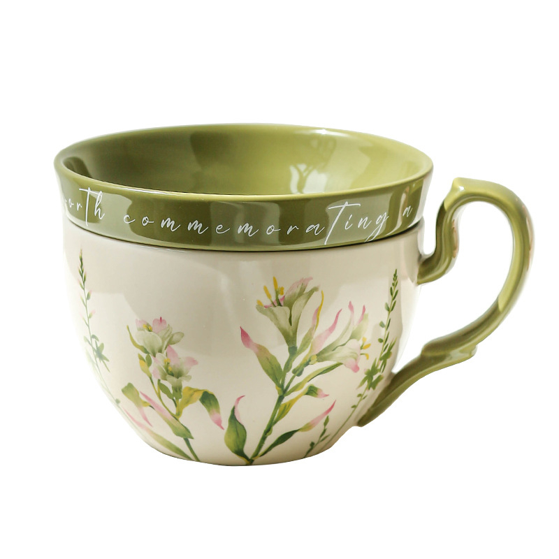 Lily Wind Bell Креативна практична керамична чаша с голям капацитет и капак, многофункционална чаша за закуска, чаша за мляко и купа за кисело мляко