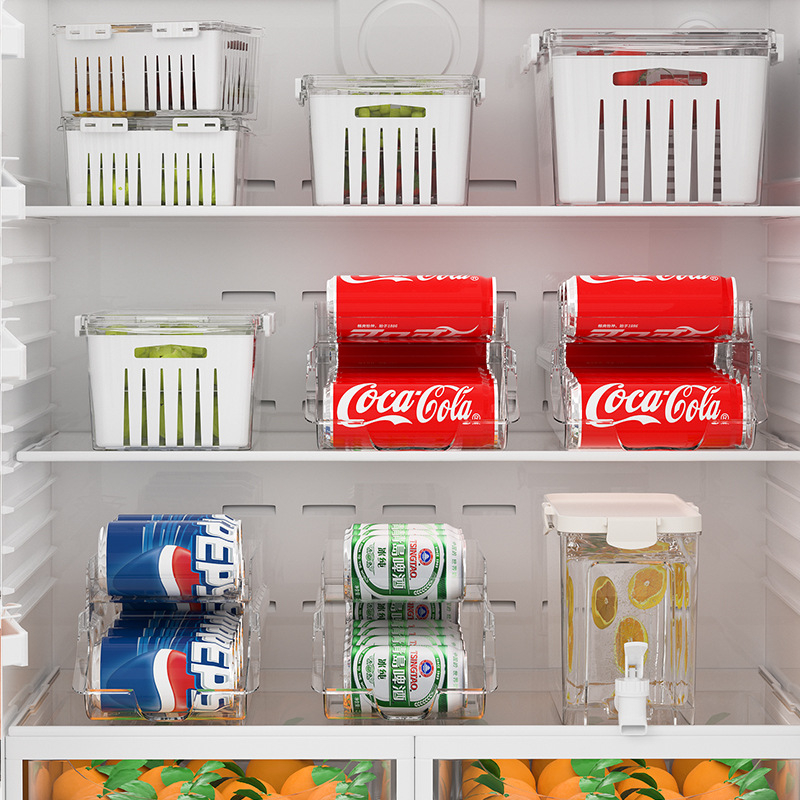 Túlcsordulásos vásárlás kétrétegű hűtőszekrény italtároló doboz doboz guruló szervező állvány kóla tároló állvány konyhai tároló doboz
