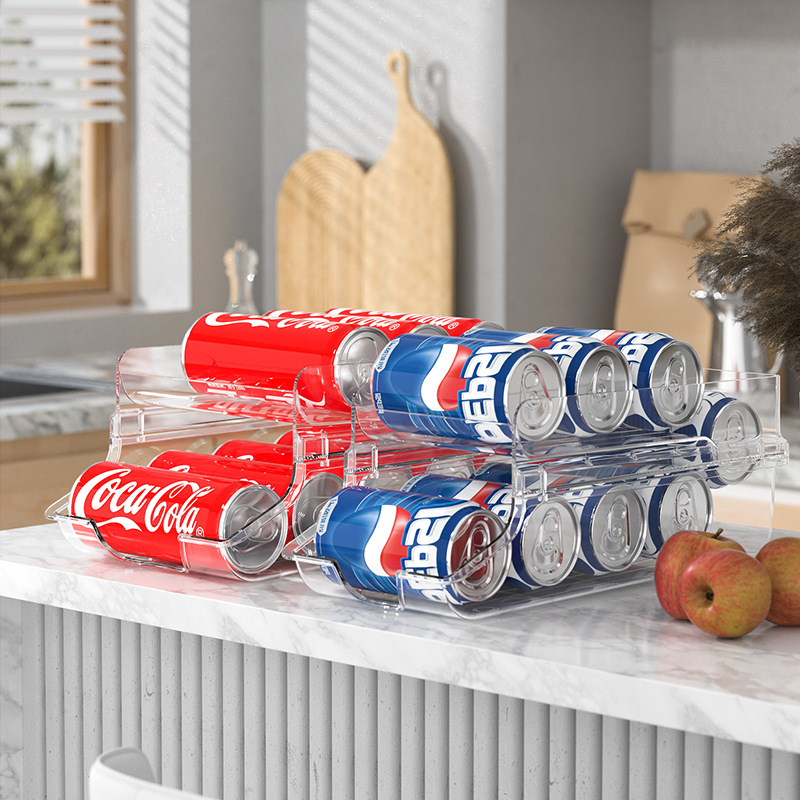 Túlcsordulásos vásárlás kétrétegű hűtőszekrény italtároló doboz doboz guruló szervező állvány kóla tároló állvány konyhai tároló doboz