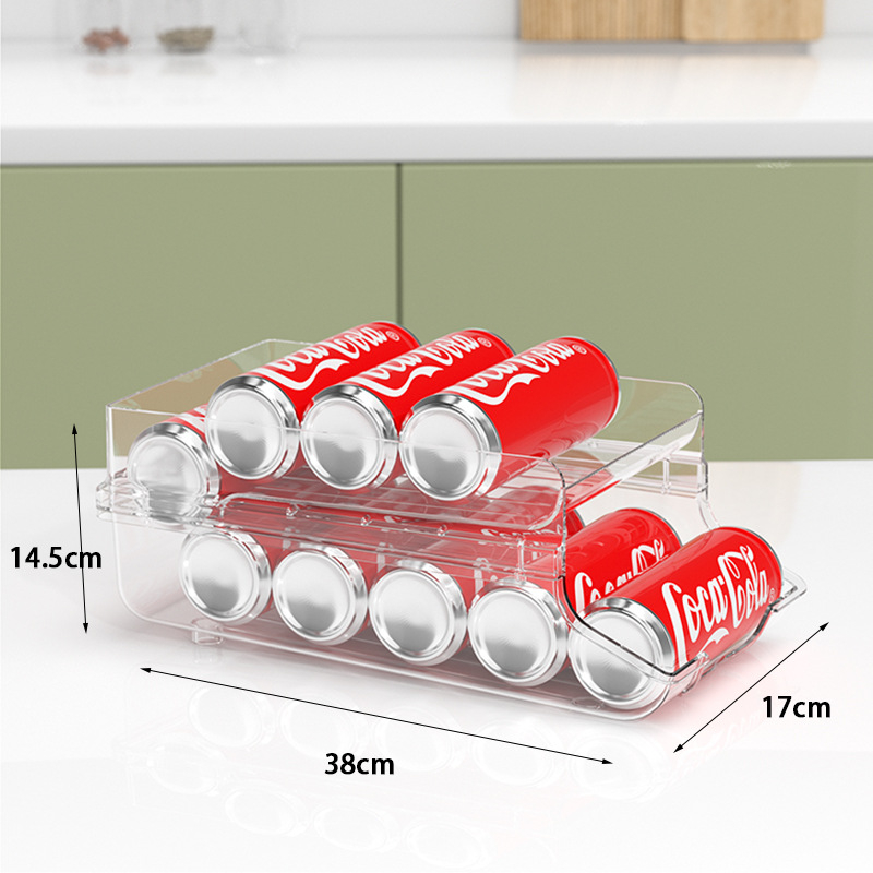 Túlcsordulásos vásárlás kétrétegű hűtőszekrény italtároló doboz doboz guruló szervező állvány kóla tároló állvány konyhai tároló doboz