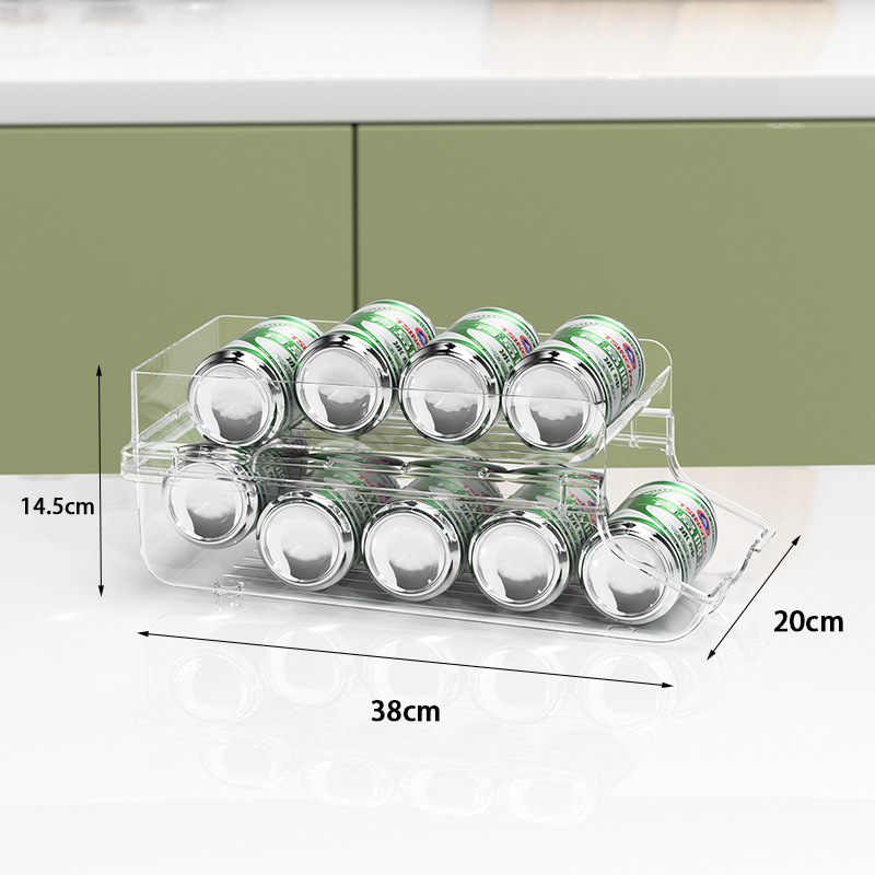 Túlcsordulásos vásárlás kétrétegű hűtőszekrény italtároló doboz doboz guruló szervező állvány kóla tároló állvány konyhai tároló doboz
