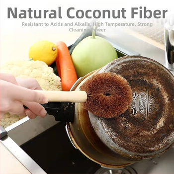 Άμεσα παρεχόμενη φυσική βούρτσα για γλάστρες από καρύδα και φοίνικα με ξύλινη λαβή, αντικολλητικό λάδι, ξύλινη βούρτσα κουζίνας για γλάστρες, βούρτσα για γλάστρες, βούρτσα για γλάστρες με μακριά λαβή