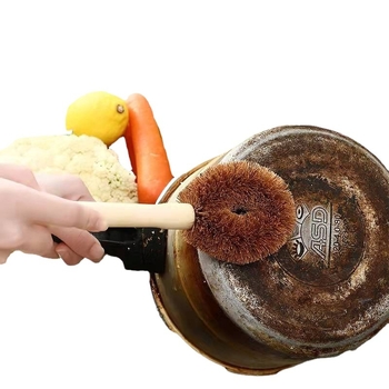 Άμεσα παρεχόμενη φυσική βούρτσα για γλάστρες από καρύδα και φοίνικα με ξύλινη λαβή, αντικολλητικό λάδι, ξύλινη βούρτσα κουζίνας για γλάστρες, βούρτσα για γλάστρες, βούρτσα για γλάστρες με μακριά λαβή