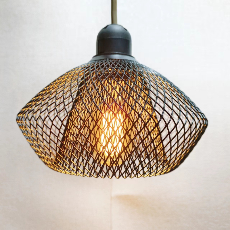 Candelabru de bar pentru acasă, cu plasă de fier transfrontalieră, iluminat gol cu dublu strat, model geometric, abajur